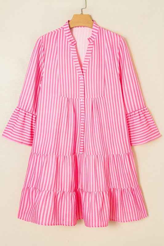 Stripe V-Neck Flare Sleeve Tiered Mini Dress 71225548-02b6-4265-a75d-d6280dc987be