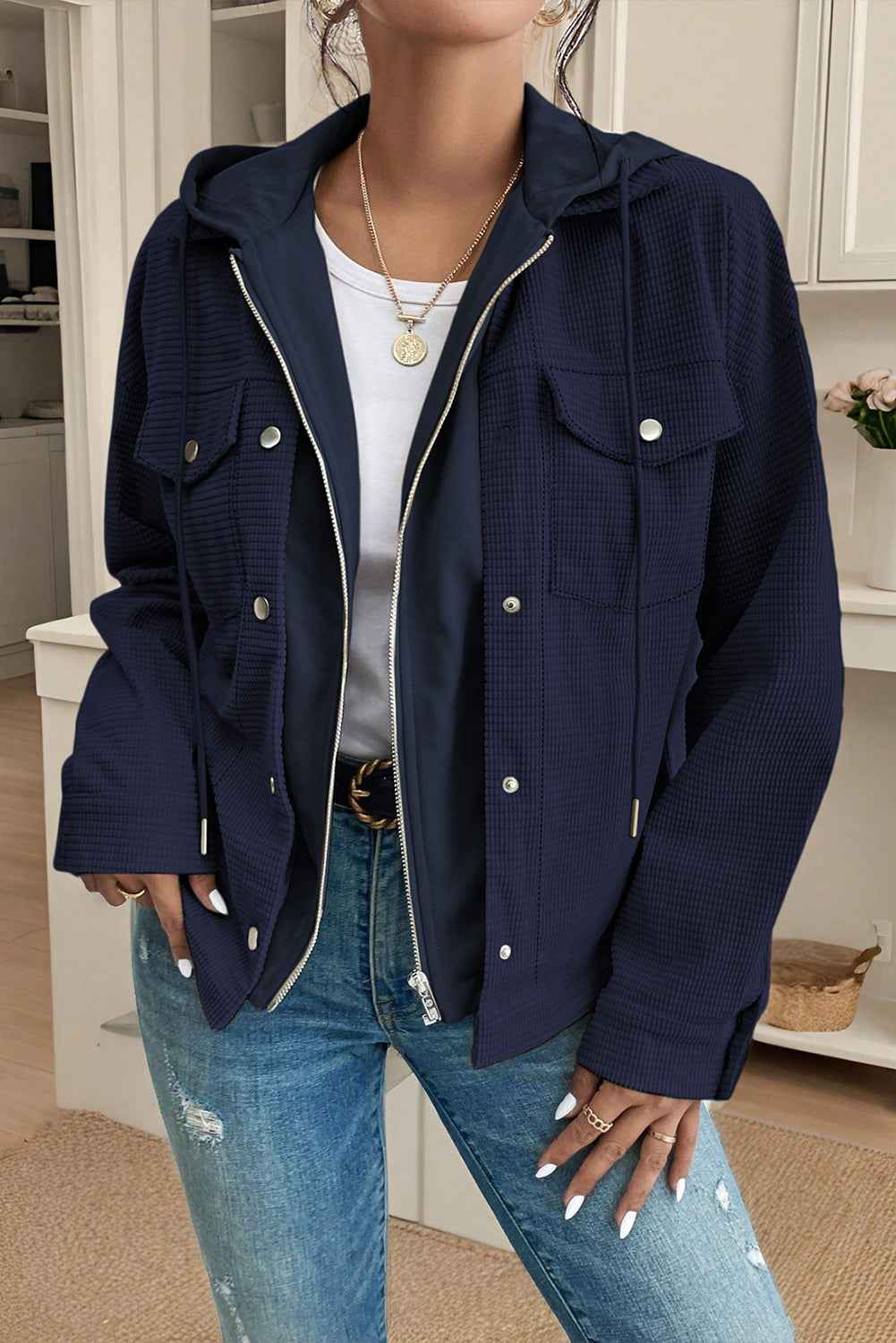 Sail Blue 2 in 1 Thermal Knit Textured Hooded Jacket 712263588d967d6c