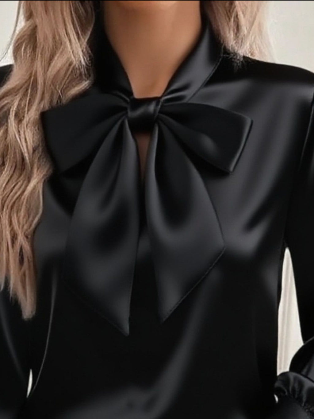 Satin Bow Tie Long Sleeve Top 7122b194-9ddc-4979-b86c-bd391967d753-Max