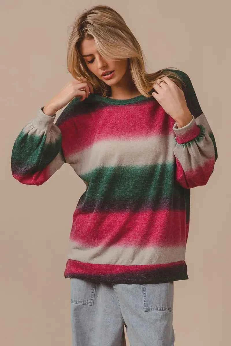 Striped Gradation Print Knit Top 71239cea81454b02b1c8af4996ae4d36-Max-Origin