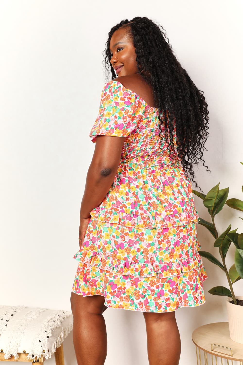 Devine Smocked Sweetheart Neck Flounce Sleeve Mini Dress 71249304eb99413eb766d3613c21c118-Max