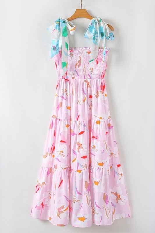 Floral Knotted Shoulder Smocked Maxi Dress 712818a0-faca-45f3-8943-f58d4b63c78a