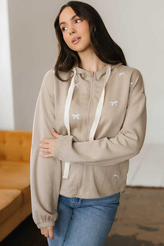 Goat Contrast Bow Embroidered Zip Up Jacket Hoodie 7129107117f0b782