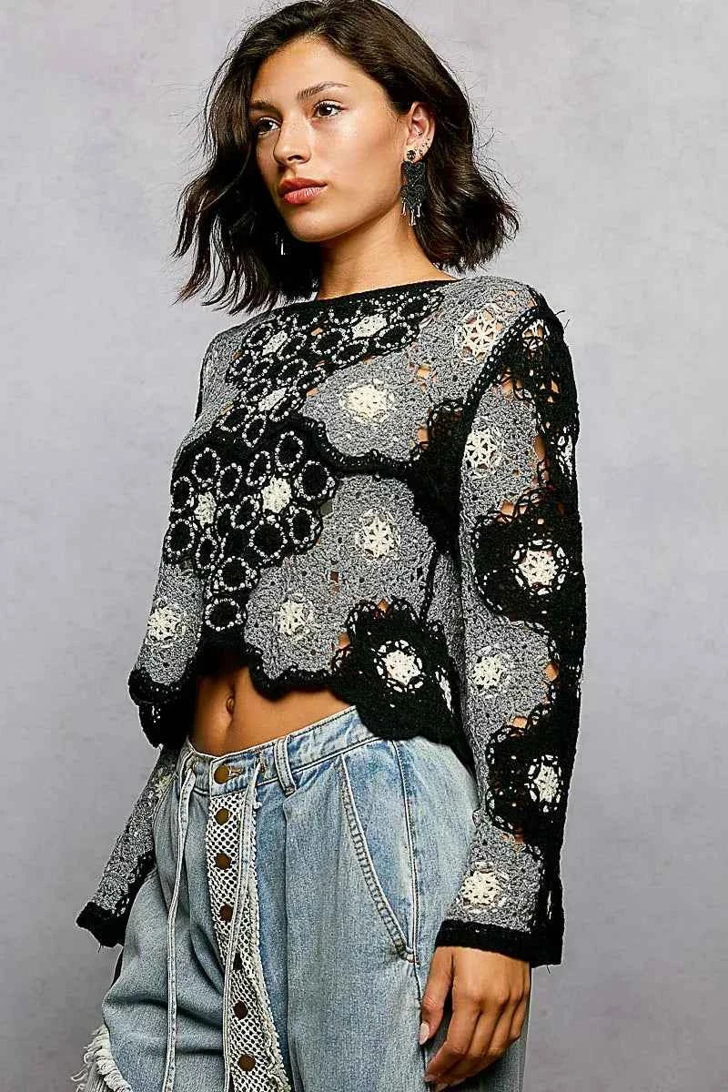 POL Floral Weave Pattern Crochet Cropped Top with Beads Detail 713b9e7b-ff74-4f6c-a4e8-4679a1c51b0e-Max-Origin