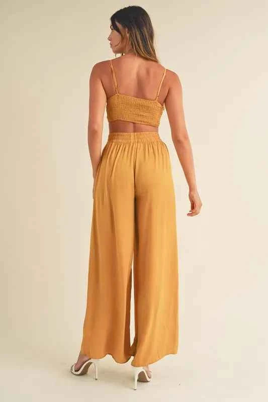 MABLE Smocked Bralette Crop Top and Wide Leg Pants Set 713e6453db5f4de6b22cc215305839ac-Max-Origin