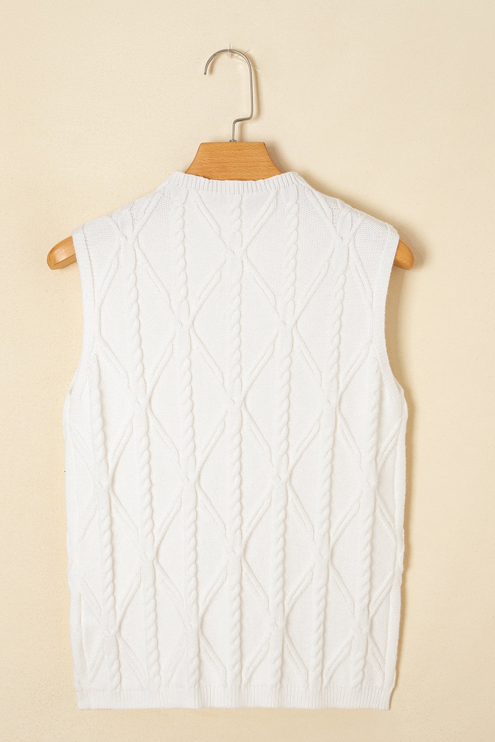 White Pearl High Neck Textured Knit Sweater Vest 713f4ecc4cd29030
