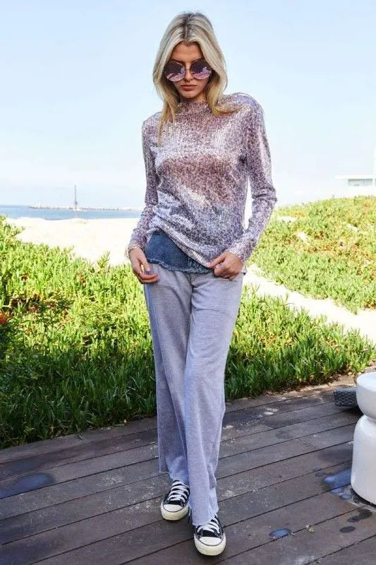 Davi & Dani Sequin Mock Neck Long Sleeve Mesh Top 71496fe9-ed68-49f4-a634-7e8a07ad698f-Max