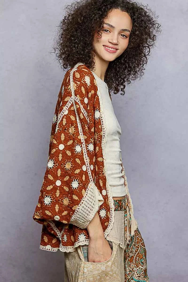 POL Open Front Floral Pattern Crochet Cardigan 714bd139-eee0-4da8-8f70-a027a4db7cd9-Max-Origin