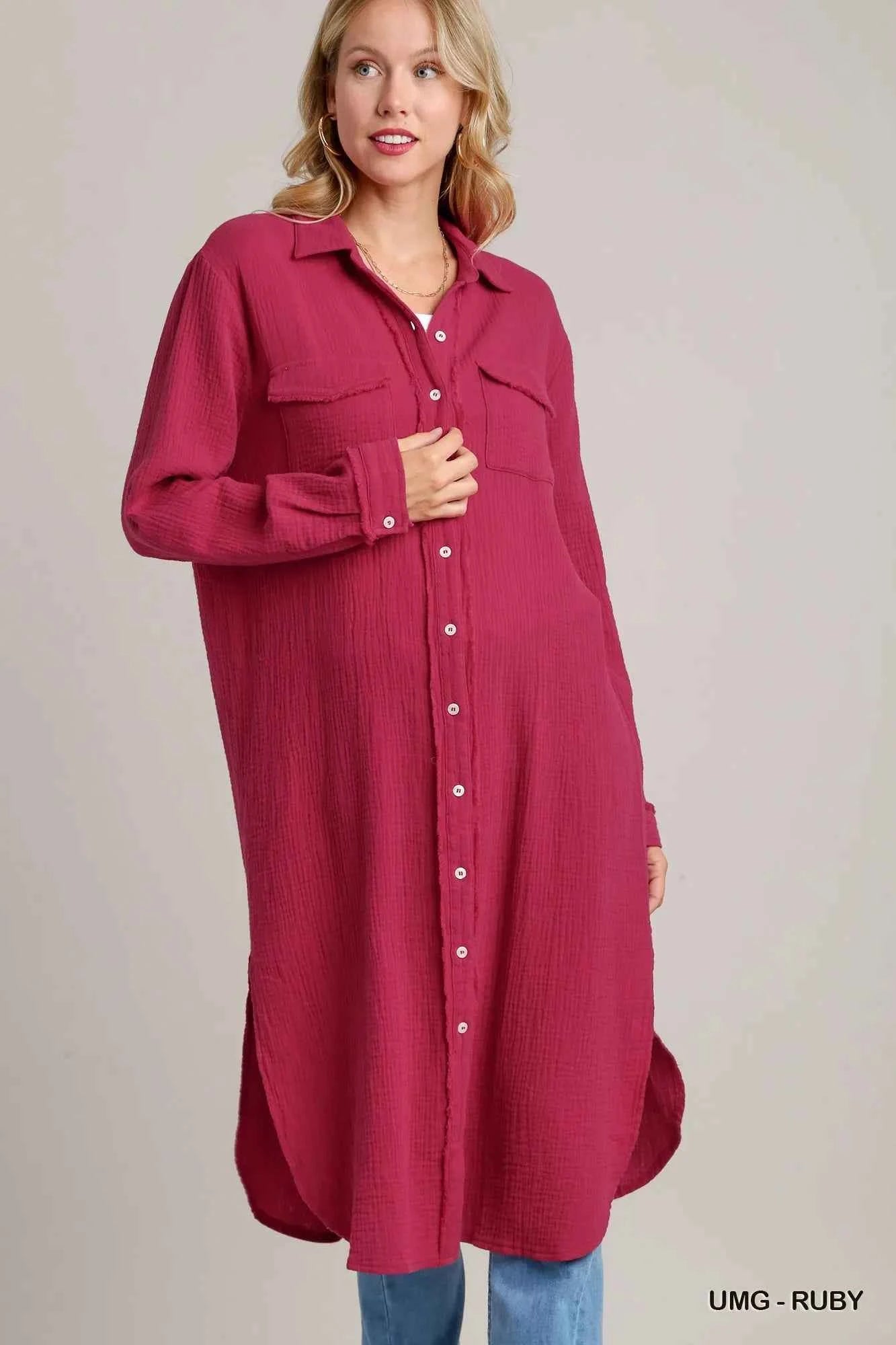 Umgee Cotton Gauze Button Down Shirt Dress UMG-RUBY 71590f82-2376-4652-828e-9645f61e98d3-Max-Origin