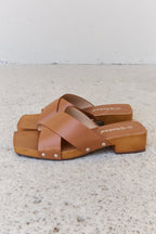 Weeboo Step Into Summer Criss Cross Wooden Clog Mule in Brown 7159d780b3f54fa38e68a099f4fe1604-Max