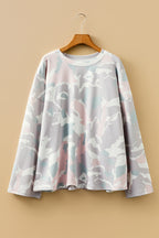 Green Plus Size Camouflage Print Drop Shoulder Loose Pullover Top 7164e211cb2c1e83