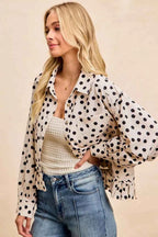 BiBi Crinkle Polka Dot Ruffled Hem Button Up Shirt Top 716e8e3872294699a20d766c2d4aa4df-Max-Origin