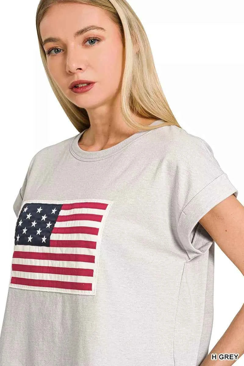 Zenana Round Neck Short Sleeve American Flag T-Shirt 717907fa6203404d90c0409ebab1c1ff-Max-Origin