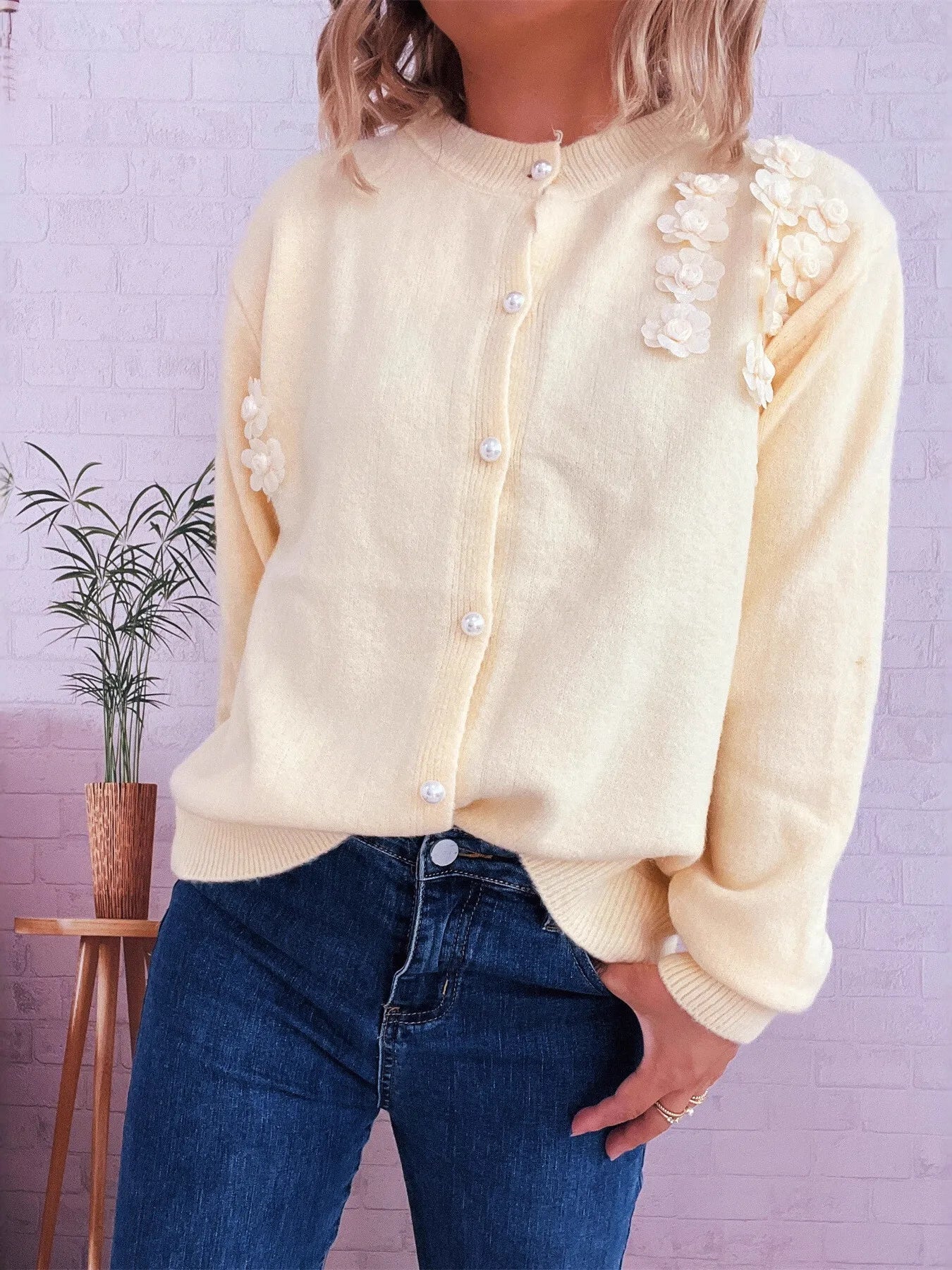 Flower Button Up Long Sleeve Cardigan 71791259a54f4624b226c926aceb24c9-Max-Origin