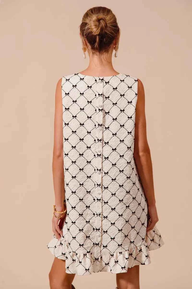 Texture Bow Printed Mini Ruffle Dress 717a34e32cc04eabb87571273ae02ec7-Max-Origin