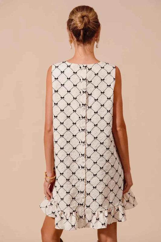 Texture Bow Printed Mini Ruffle Dress 717a34e32cc04eabb87571273ae02ec7-Max-Origin