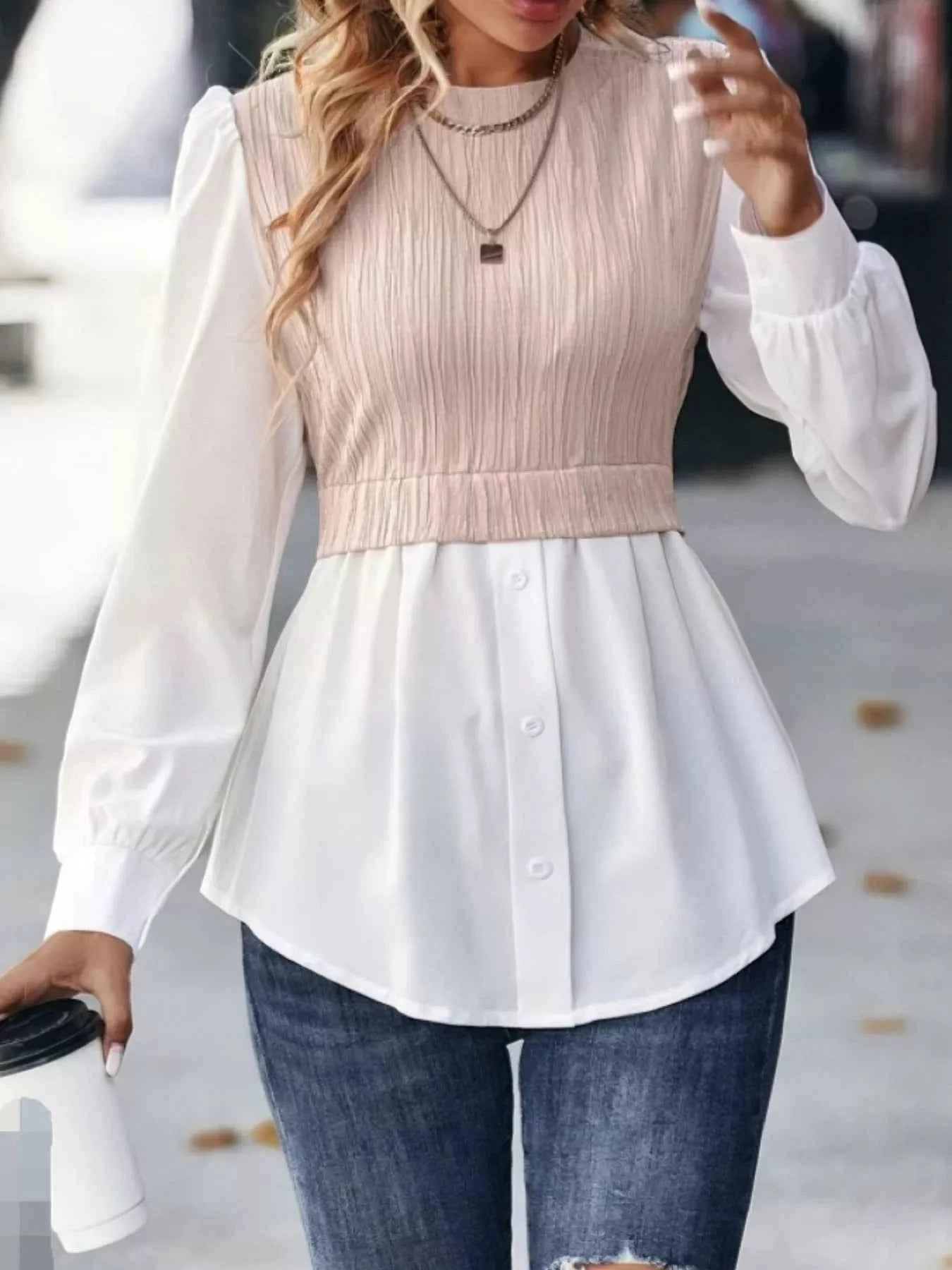Color Block Long Sleeve Blouse 717c6a64-3c4f-4868-94a6-92055fc57b9c-Max-Origin