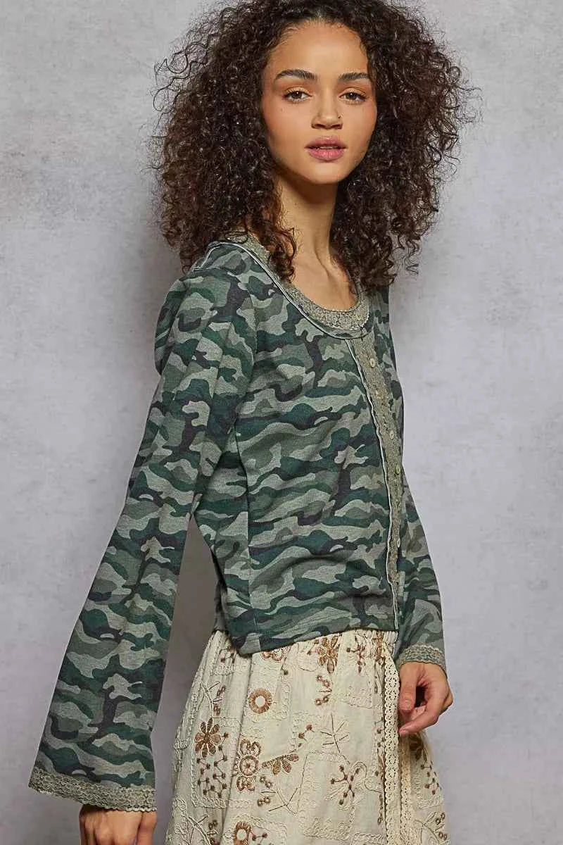POL Camouflage Print Long Sleeve Top 7185926c-337a-443f-bcf2-056cb493bb9a-Max-Origin