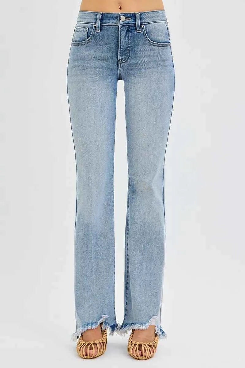 RISEN Full Size Tummy Control Mid Rise Flare Jeans with Fray Hem Detailed Plus Size 71883ad0933a47f493b3da3946020d97-Max-Origin