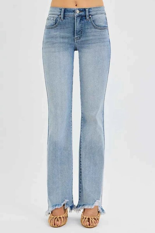 Full Size Tummy Control Mid Rise Flare Jeans with Fray Hem Detailed Plus Size 71883ad0933a47f493b3da3946020d97-Max-Origin