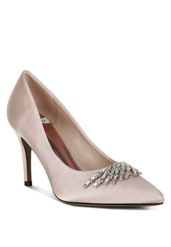 Rhodolia Diamante Brooch Detail Satin Pumps Blush 7188bf23-264c-48fe-adba-2d06faa9f8ca