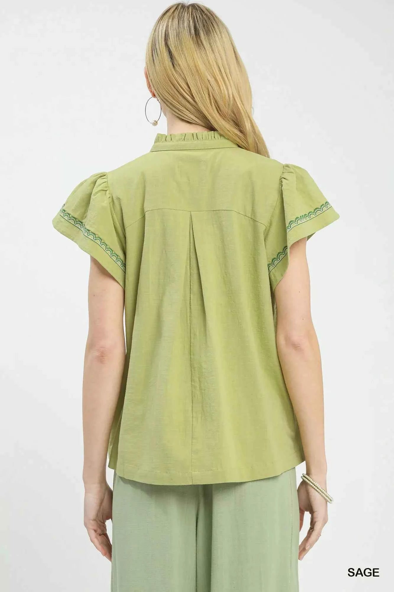 Umgee Embroidered Flutter Sleeve Blouse 718c3986-ad30-4fef-8d08-9b9367a5b986-Max-Origin
