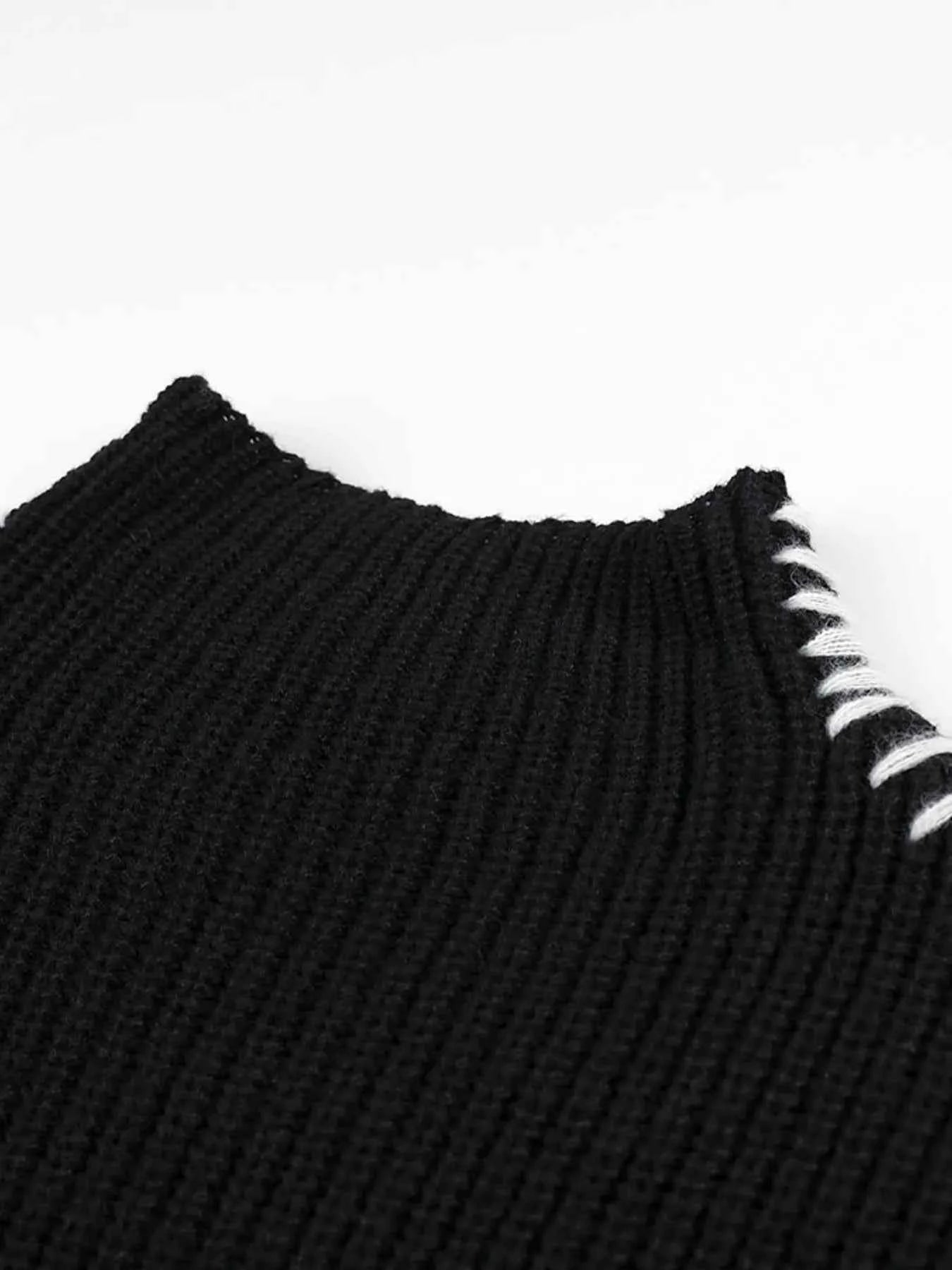 Contrast Mock Neck Long Sleeve Sweater