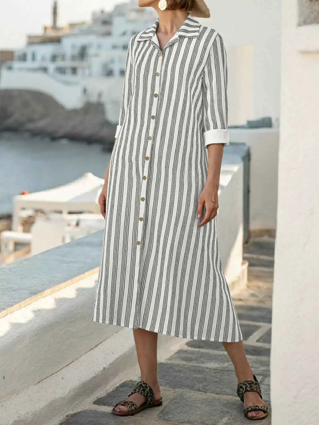 Plus Size Striped Button Front Midi Dress 7195bf4d-4003-48c7-a886-fa2c14a3846c-Max-Origin