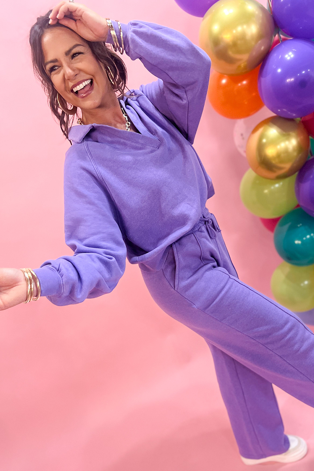 Wisteria Solid Color Collared Pullover and Central Seam Pants Set 719cd7bcb5720d54