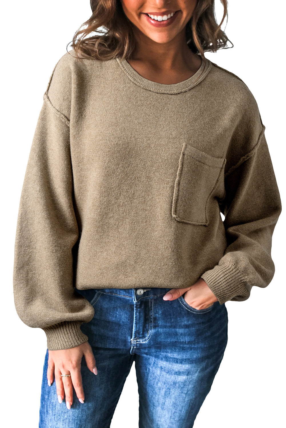 Dark Khaki Pocket Pullover Sweater Dark Khaki 70%Polyester+20%Acrylic+10%Polyamide 719d1b6f3a213c08
