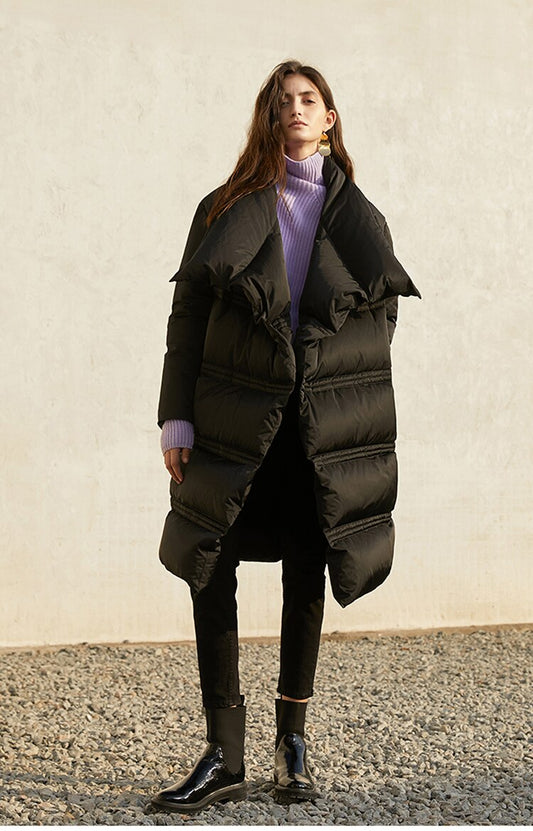 Black Mid-Length Down Jacket