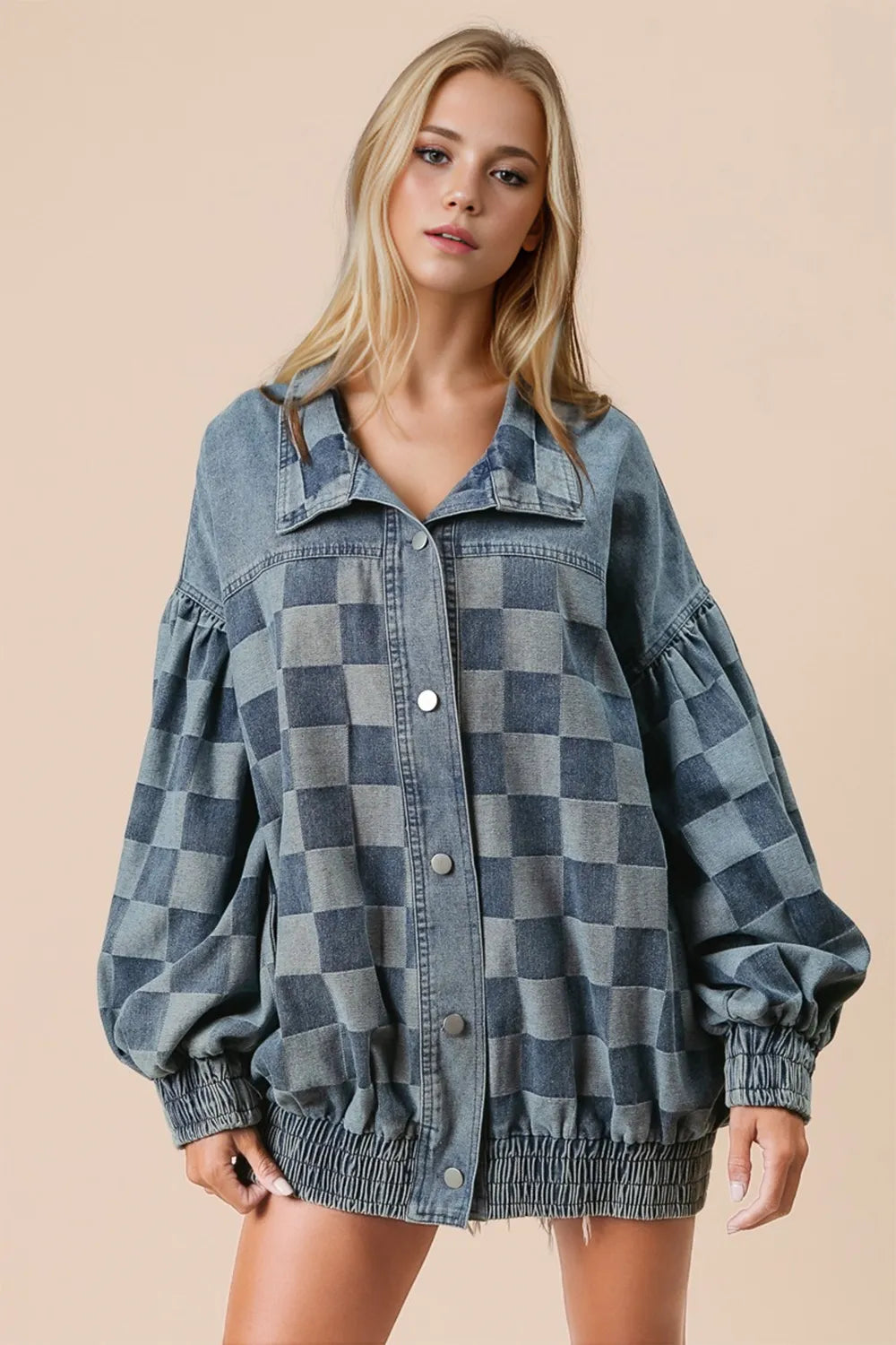 Double Take Checkered Button Up Denim Jacket Medium 71a25eb8-513f-4b9c-ba1e-a54a36ae9bc7-Max