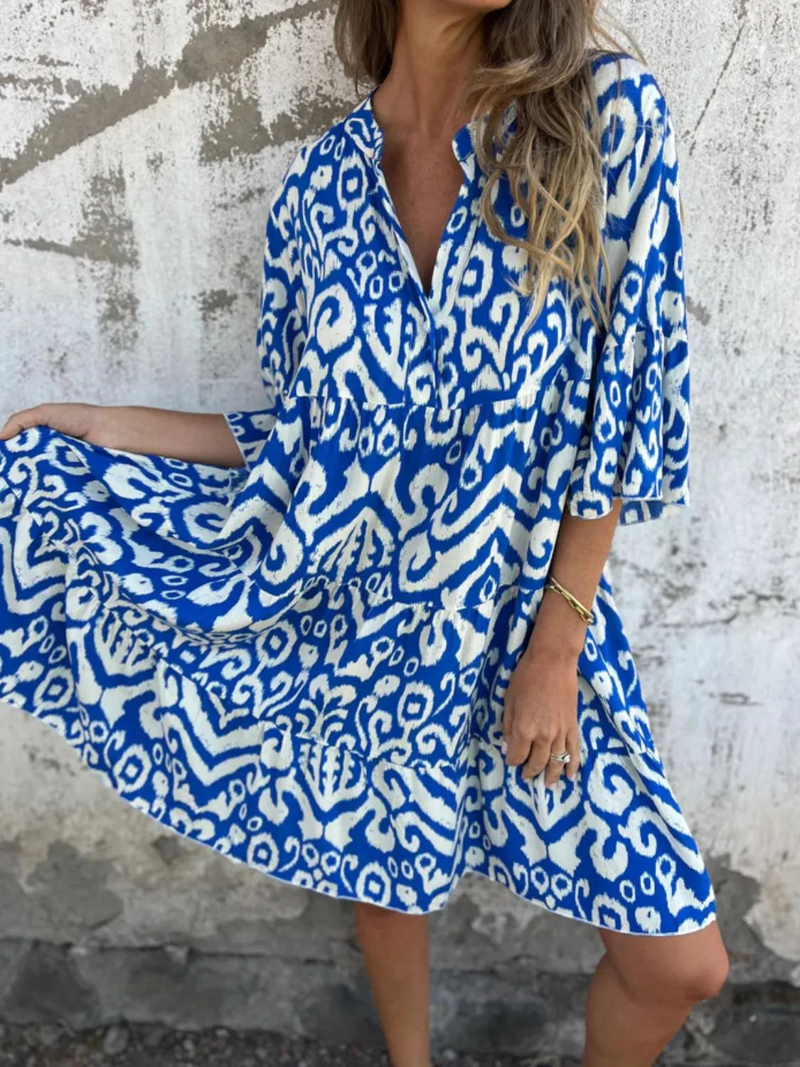Full Size Printed Notched Half Sleeve Dress Plus Size Royal Blue 71a46d22-7974-4b18-ad78-e04c7eff17d8-Max-Origin