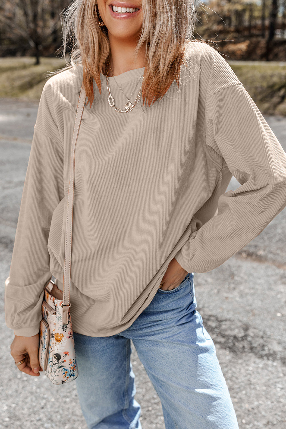 White Drop Shoulder Rib Knit Oversized Sweatshirt 71a6b50a4e2d052a