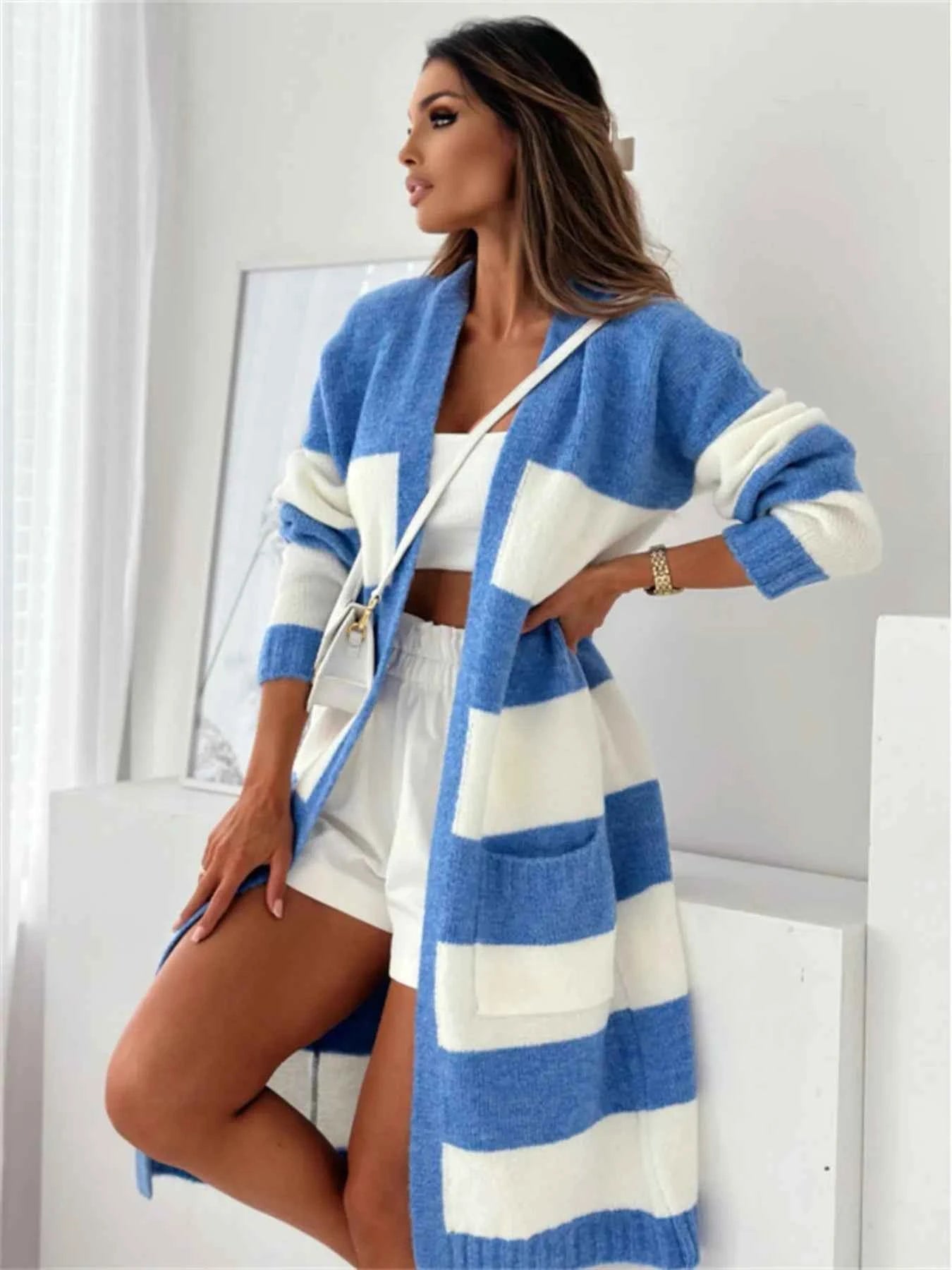 Color Block Open Front Cardigan Blue 71a8884c35d748fe8da29abc06c77268-Max-Origin