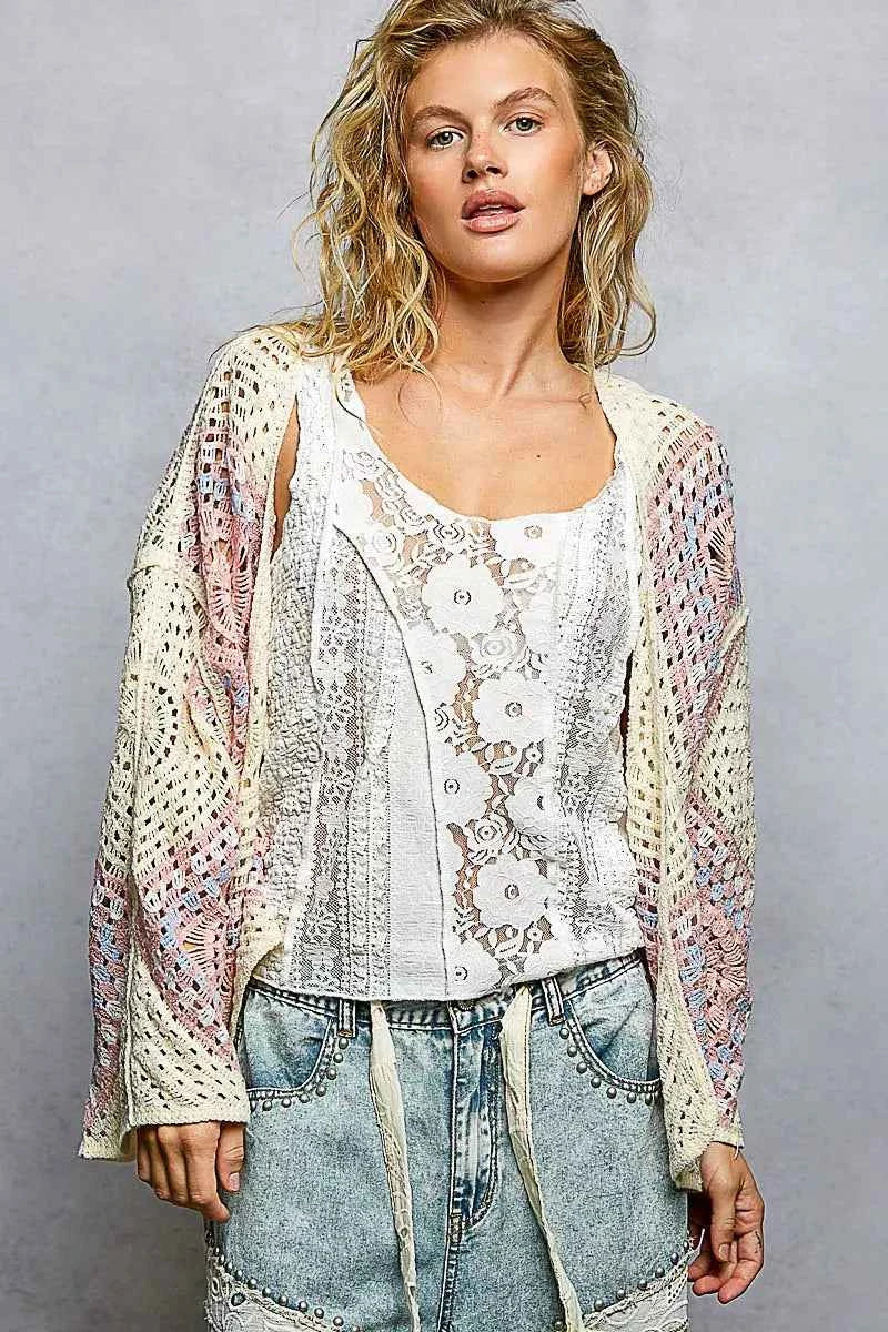 POL Open Front Crochet Cardigan with Granny Square Pattern IVORY PINK One Size 71b27d60-70bb-4719-a1bd-2483df2f68c8-Max-Origin