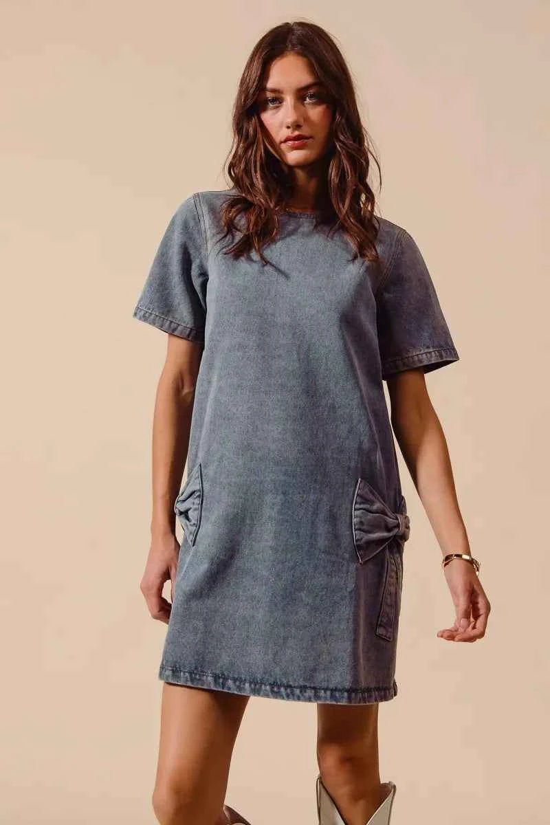 SO ME Bow Ribbon Knot Applique Denim Mini Dress 71b2eea0960a4d58a38a86603ae0df1b-Max-Origin