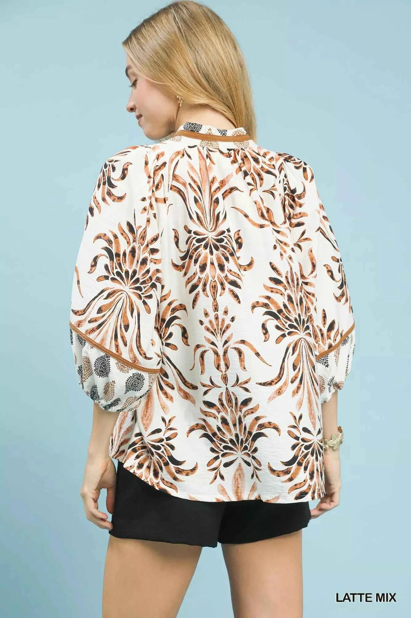 Umgee Mix Floral Print Balloon Sleeve Blouse 71ba6a65-7454-4705-ab1d-352a291fbfd6-Max-Origin