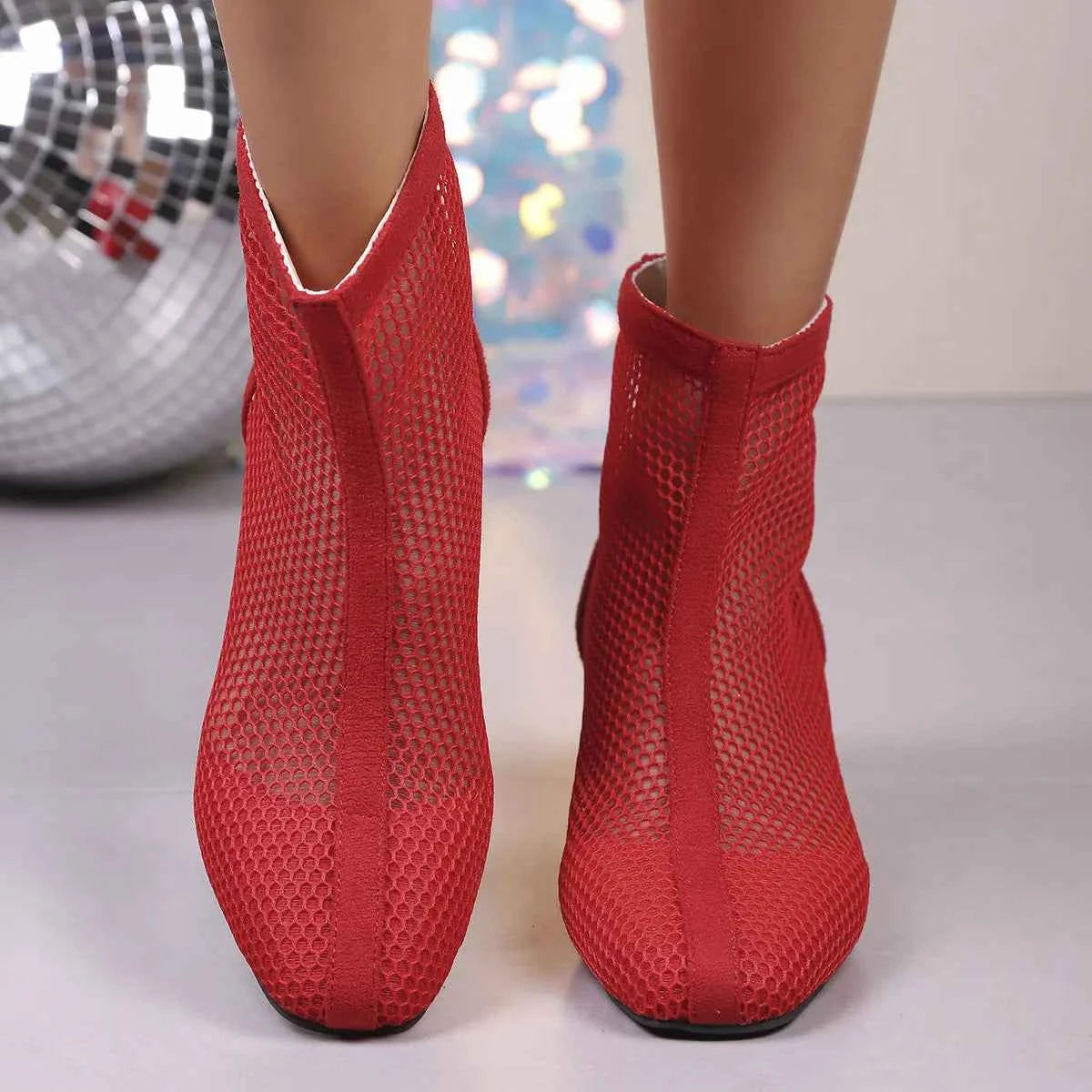 Mesh Block Heel Boots Red 71c1a92534034425bca021df27e5c30f-Max-Origin