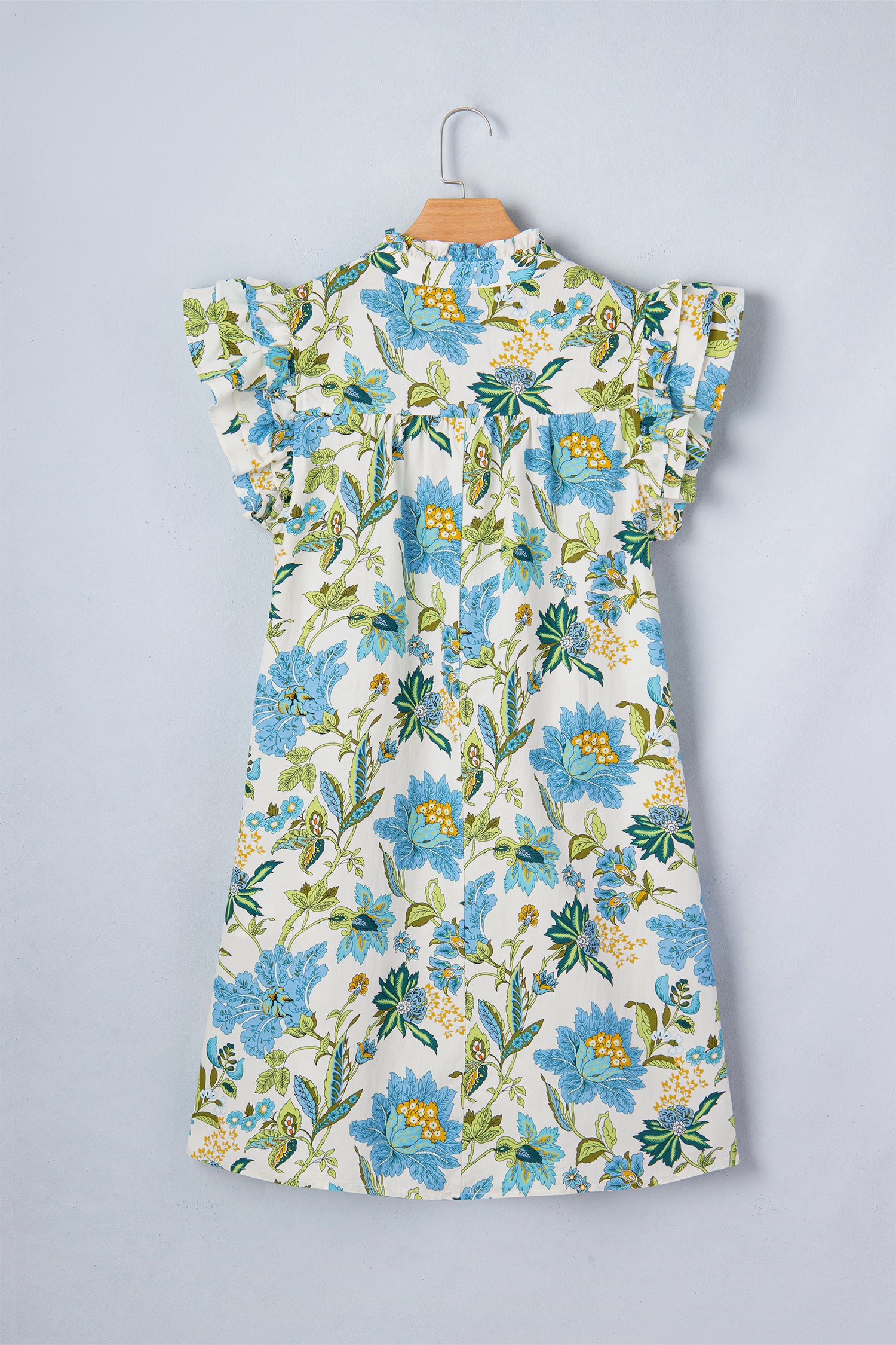 Beige Floral Print V Neck Triple Ruffle Short Sleeve Shift Mini Dress 71c4708726aa98ab