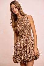 BiBi Leopard Bow Tie Attachable Puff Sleeves Dress 71c6a7b17e614f13840fbd0b363fcec0-Max