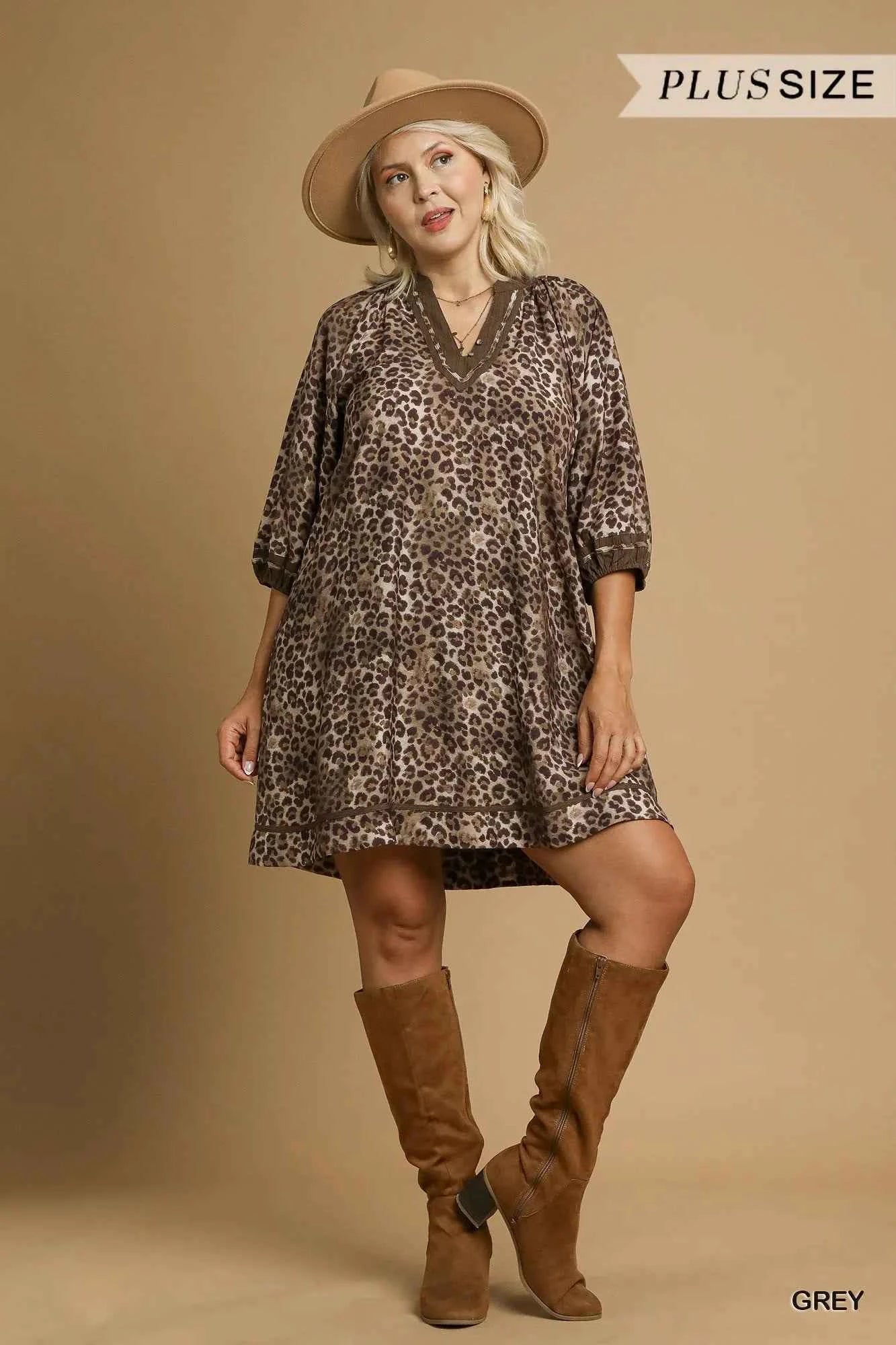 Umgee Full Size Leopard Print Mini Dress with Contrast Trim Plus Size 71d520ab-63b0-440e-bce3-129d7e466311-Max-Origin