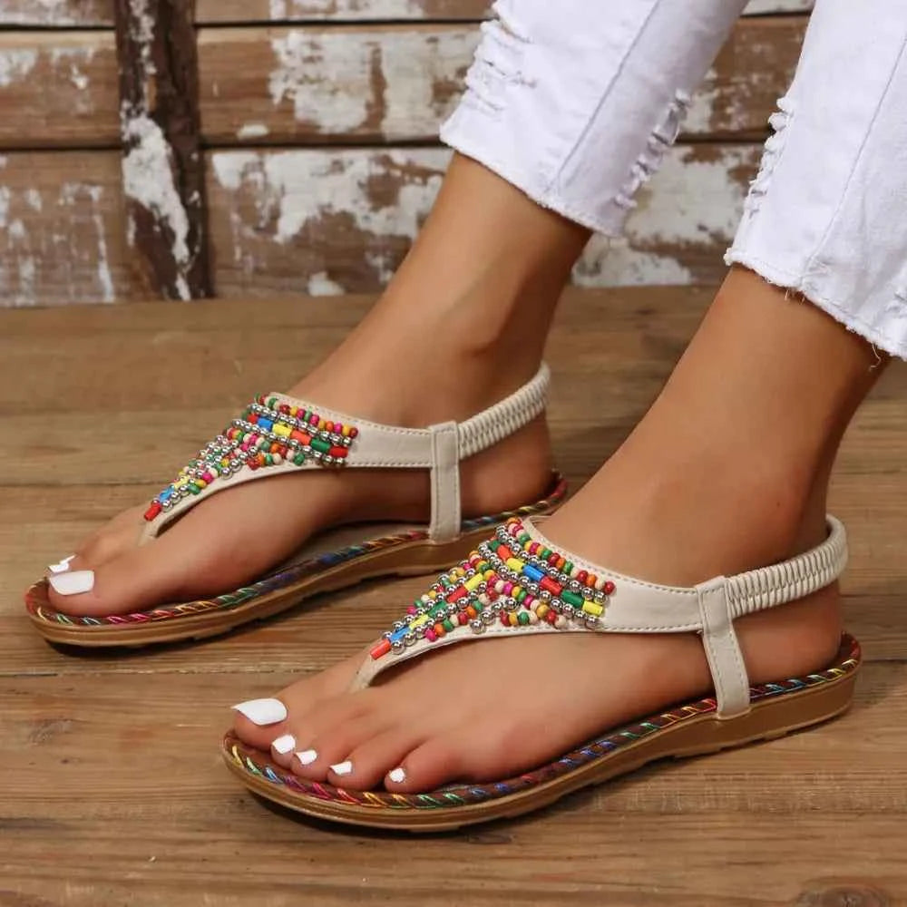 Beaded PU Leather Open Toe Sandals 71dd5e3c-59b1-4797-a557-e0bd00fab631-Max
