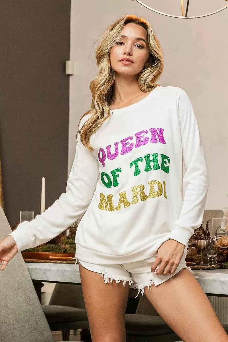 BiBi Queen Of Mardi Glitter Print Mardi Gras Sweatshirt OFF WHITE 71e5ea66-63ce-42d0-be9a-8eb60b1821a5-Max-Origin