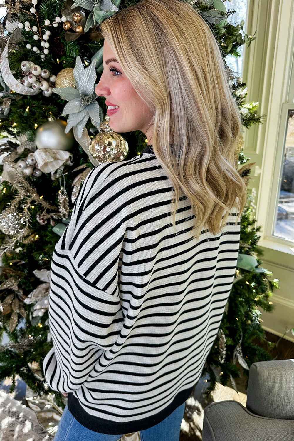 Black Stripe MERRY Letter Print Christmas Sweatshirt 71ef1d0a8ff79d87