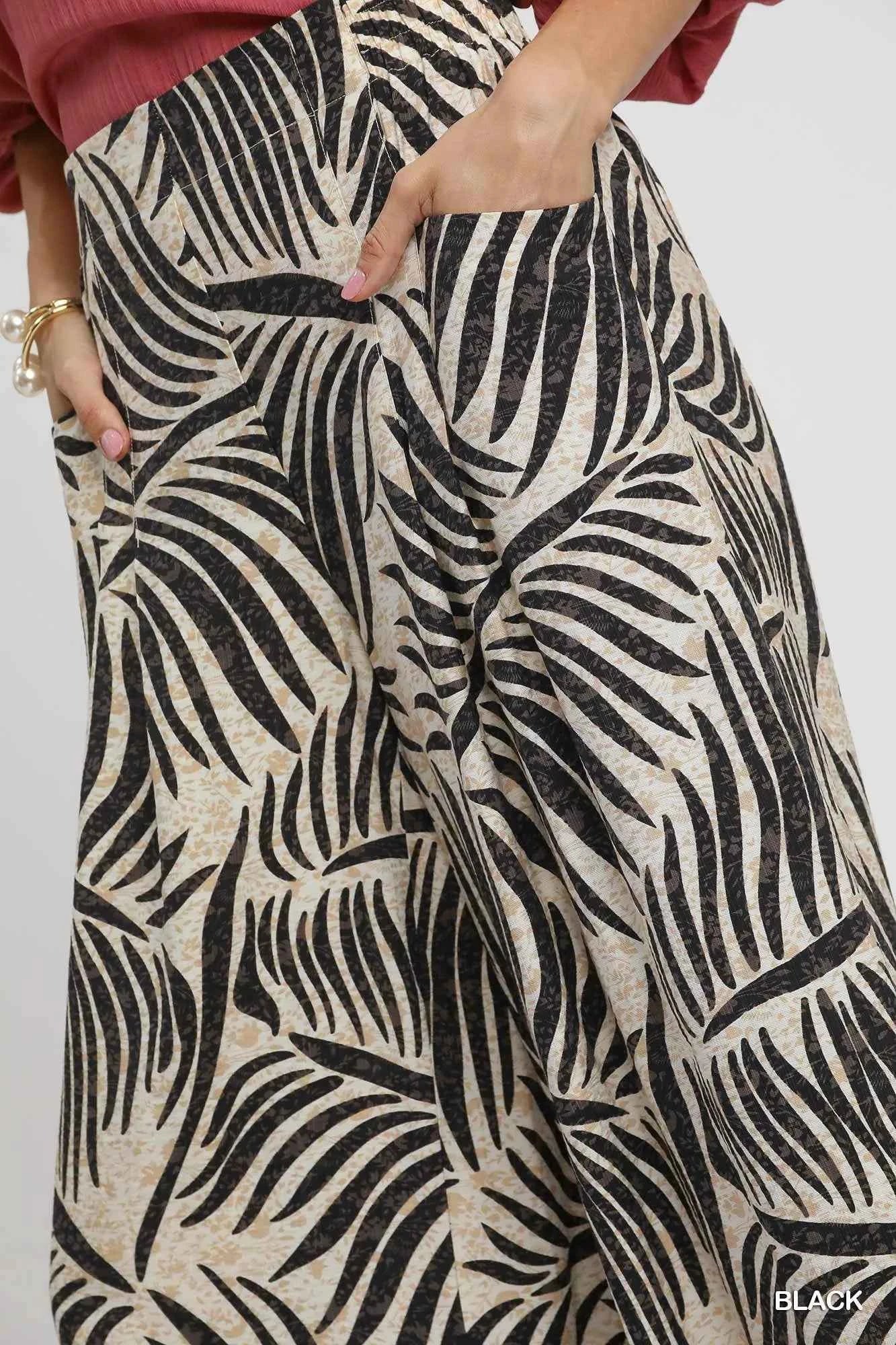 Umgee Palm Leaf Print Wide Leg Culotte Pants 71f16eac-0028-4c5d-945e-4a3e89b3f314-Max-Origin