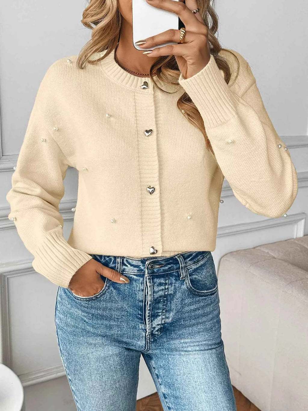 Pearl Embellished Button-Up Cardigan 71f33bc68a924977b0798d3559ee1525-Max-Origin