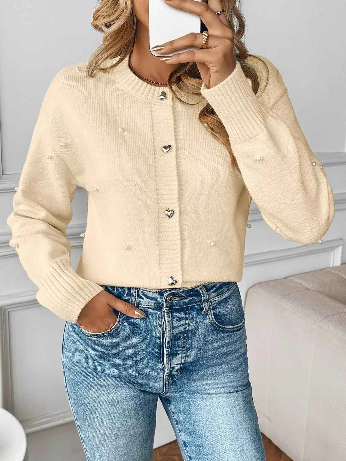 Pearl Embellished Button-Up Cardigan 71f33bc68a924977b0798d3559ee1525-Max-Origin