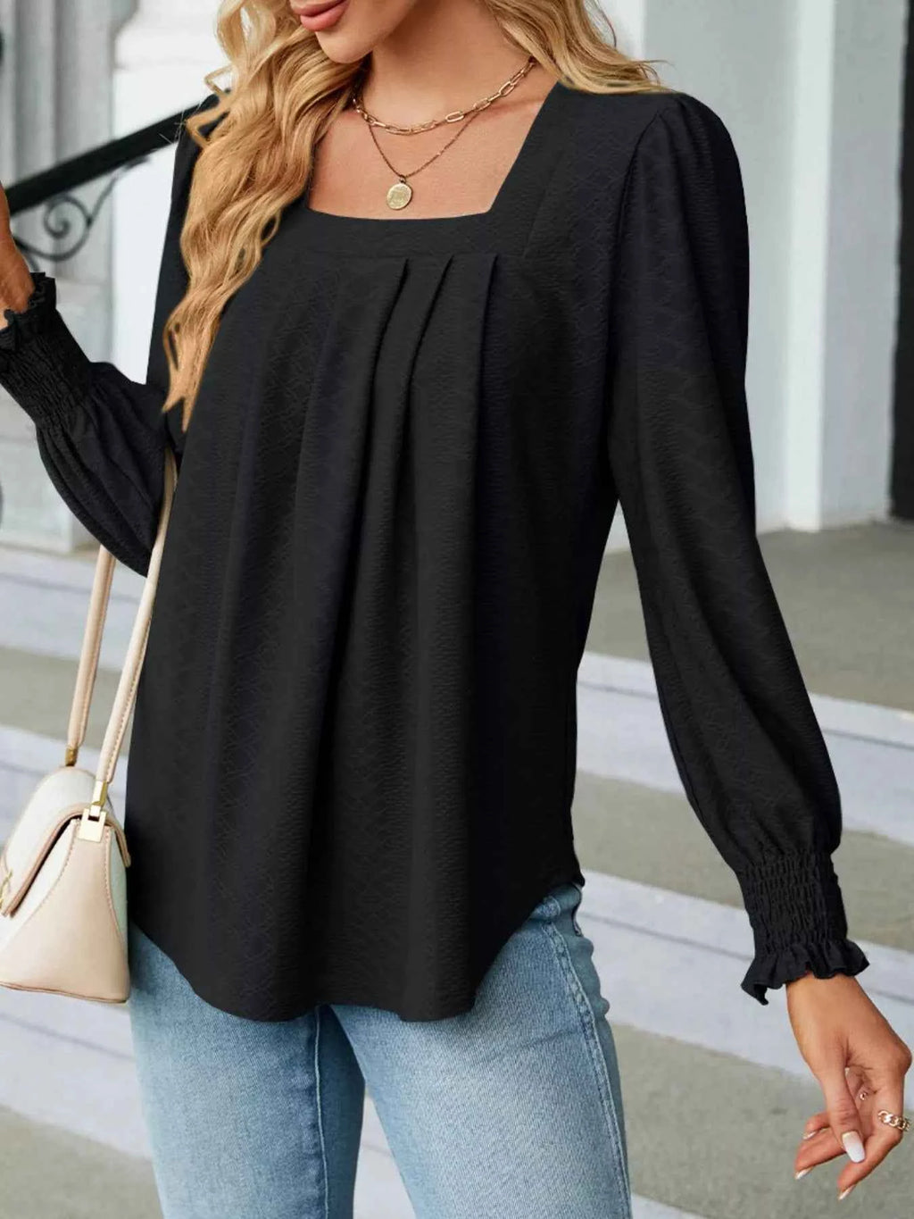 Pleated Square Neck Long Sleeve Top 71f4bf26-b3a8-4807-8bac-6744662098c8-Max-Origin