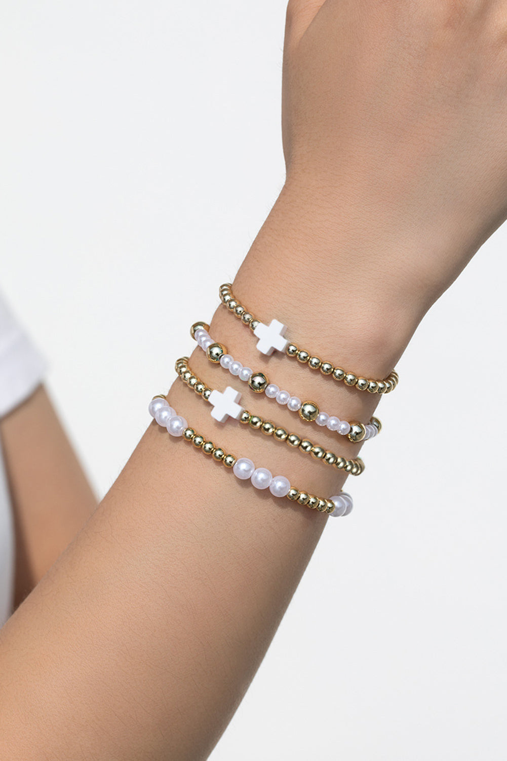 White Cross Beaded Bracelet Set 71fee3187d912848